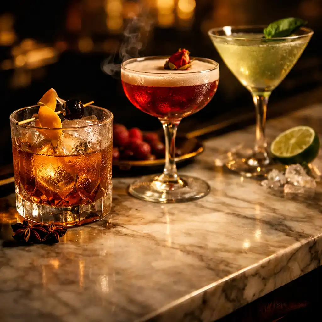 Cocktail signature raffiné sur marbre